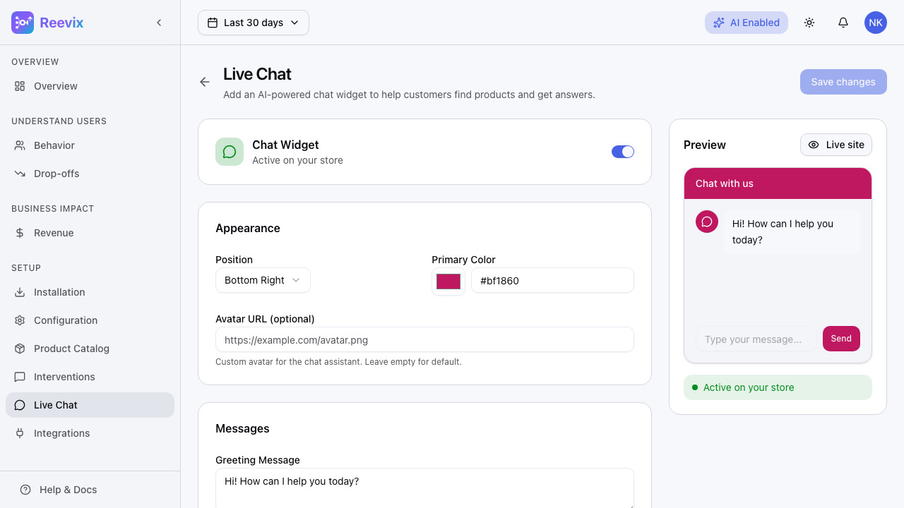 Chat appearance settings