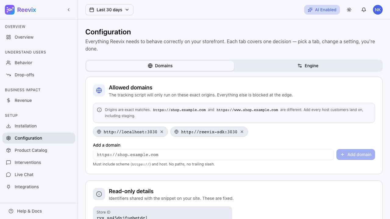 Configuration domains tab