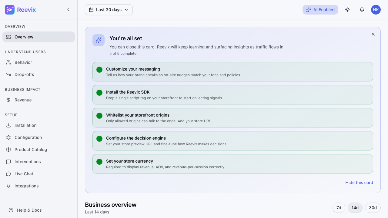Dashboard overview with KPI metrics